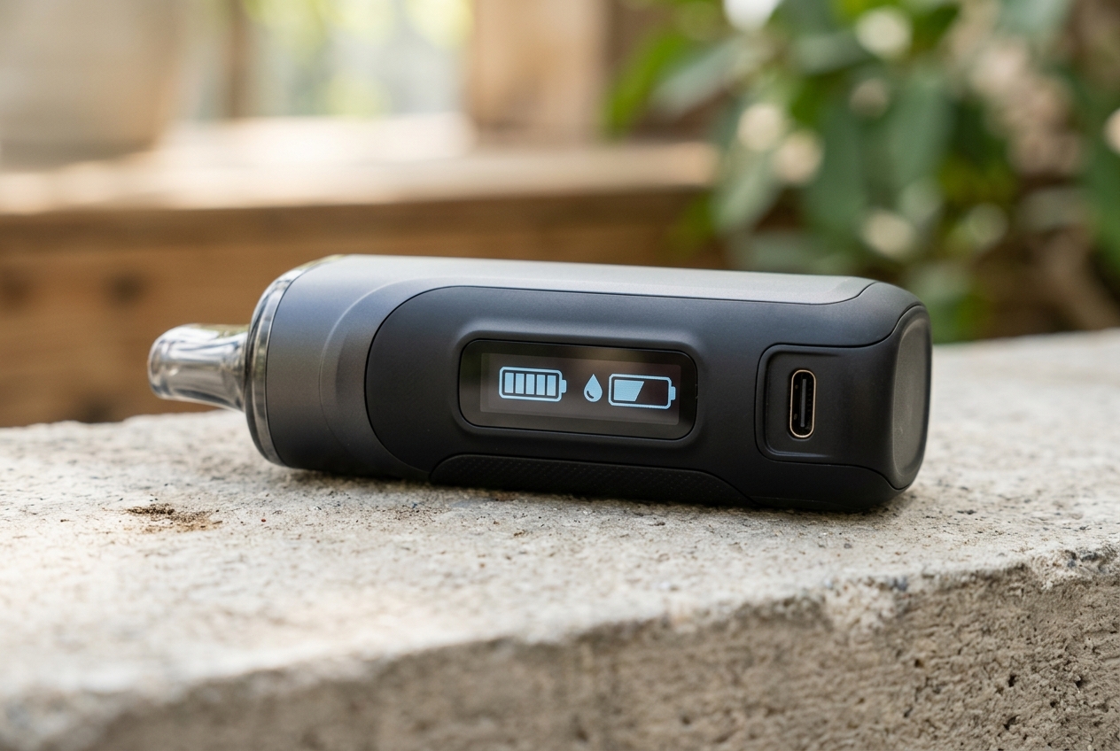 Vapeador desechable Bang de alta autonomía con pantalla digital LED y puerto de carga USB Tipo C en primer plano