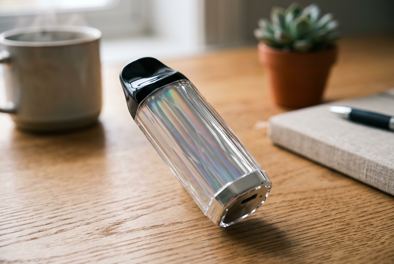 Vapeador desechable recargable Razz Bar 60K Crystal con acabado transparente y puerto USB-C